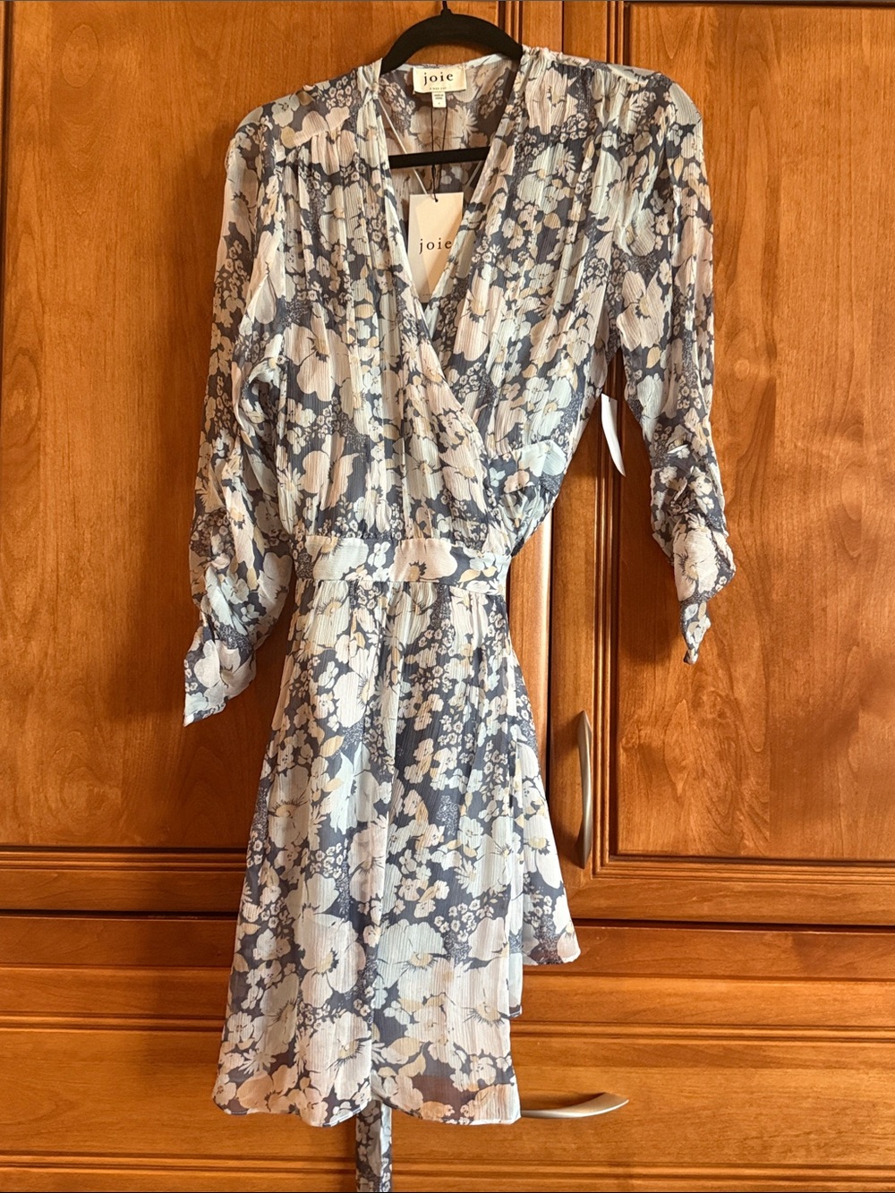 Joie Pale Blue and Cream Floral Wrap Midi Dress 100% Silk
